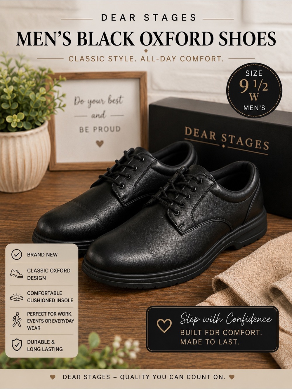 Deer Stags Men's Black Oxford Shoes